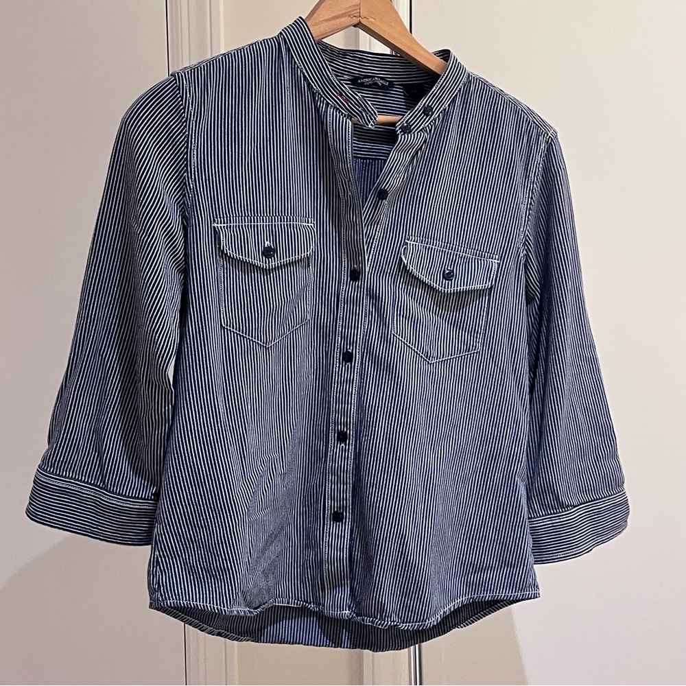 American Eagle Outfitters Navy Striped Shirt